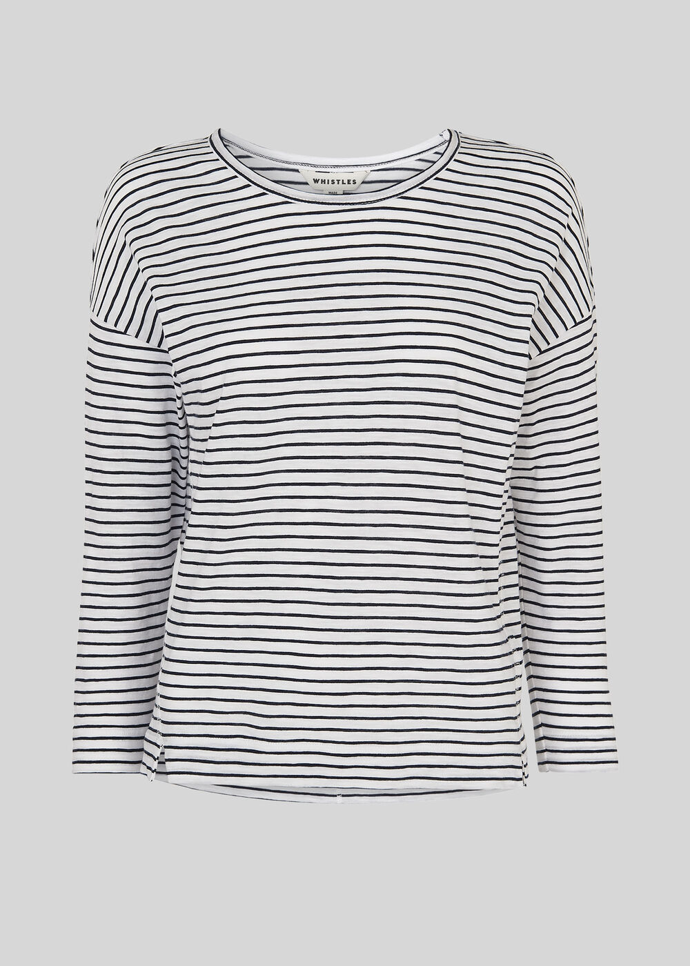Stripe Cotton Crew Neck Black and White
