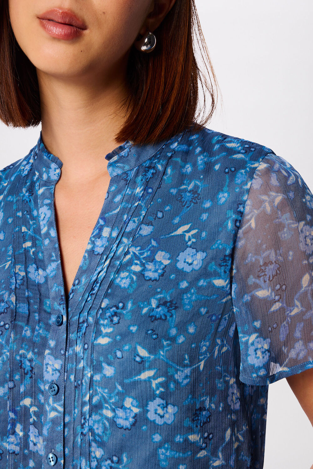 Teal Ditsy Floral V Neck Blouse