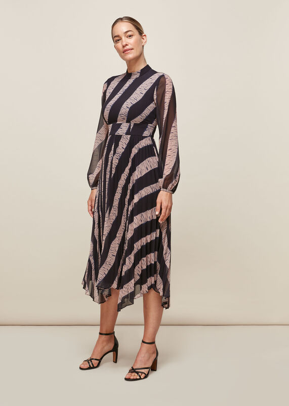 Multicolour Shibori Print Pleated Dress