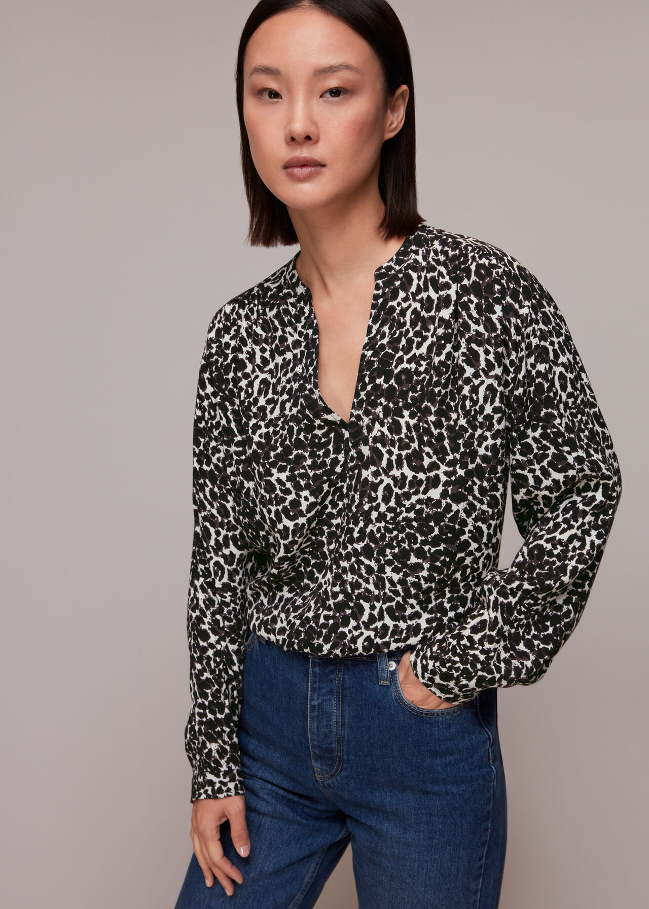 Black/White Shadow Leopard Print Blouse | WHISTLES