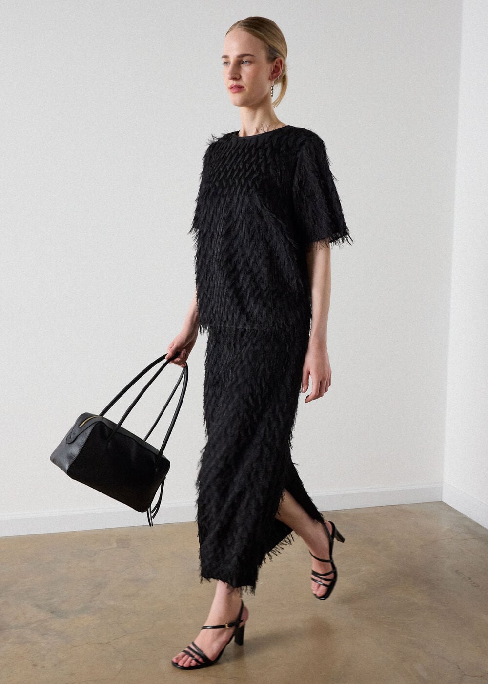Fringe Textured Midi Skirt