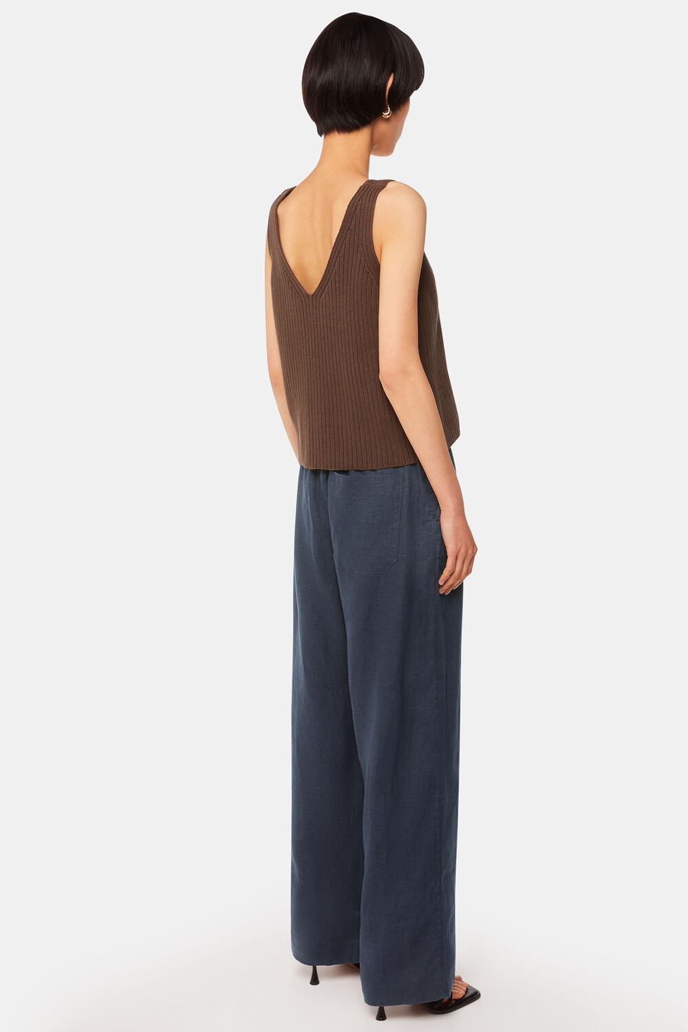Navy Elasticated Linen Trouser