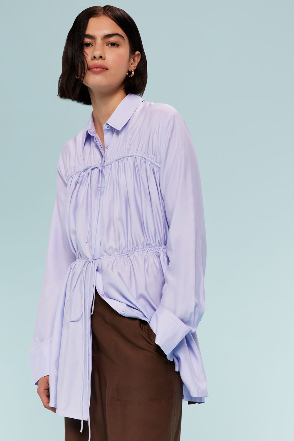Lilac Drawcord Cut Out Back Shirt