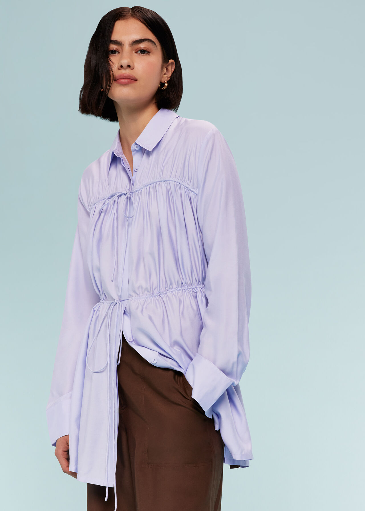 Lilac Drawcord Cut Out Back Shirt | WHISTLES | Whistles UK