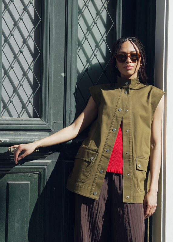 Khaki Sleeveless Safari Jacket
