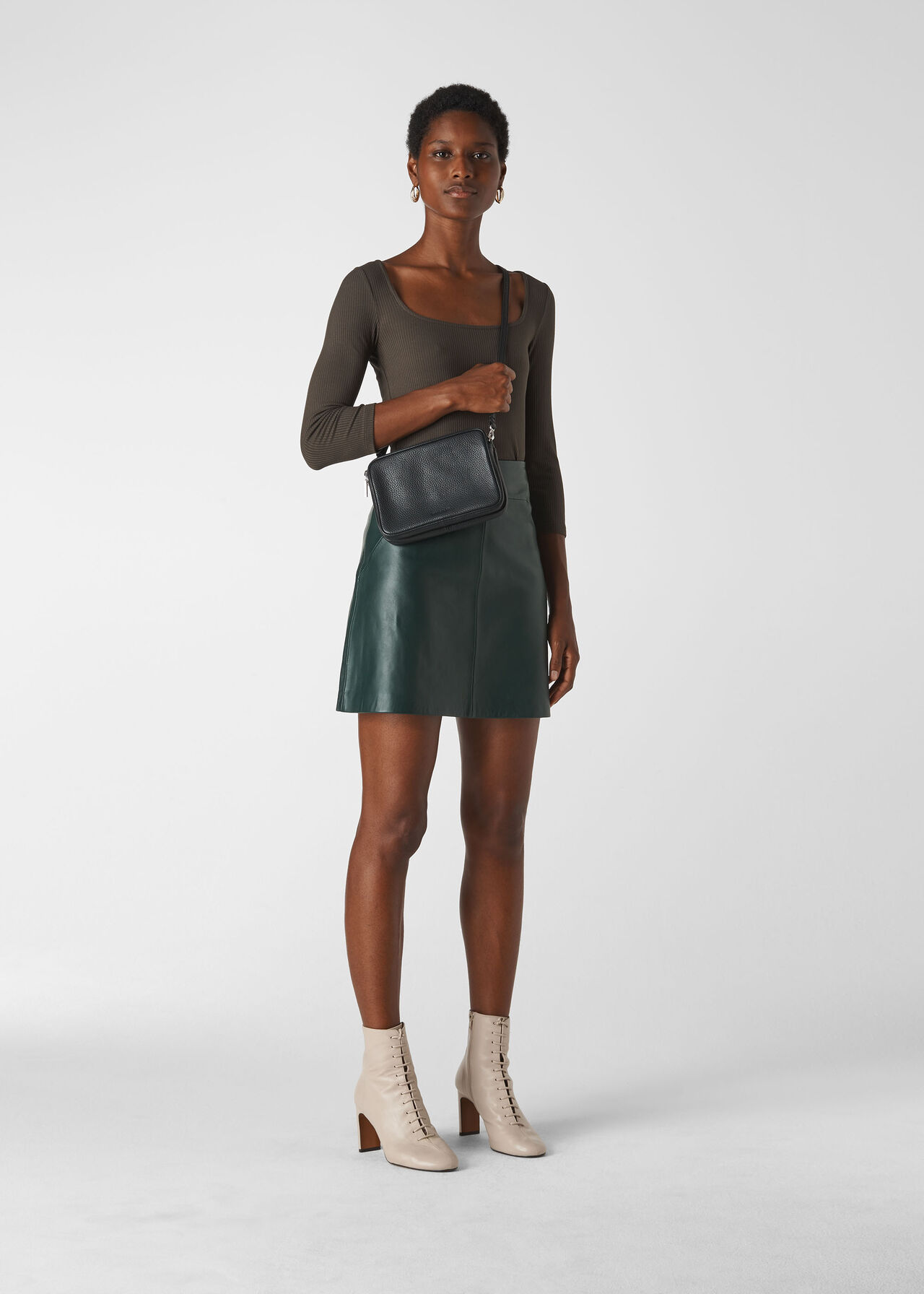 Leather A line Skirt Dark Green