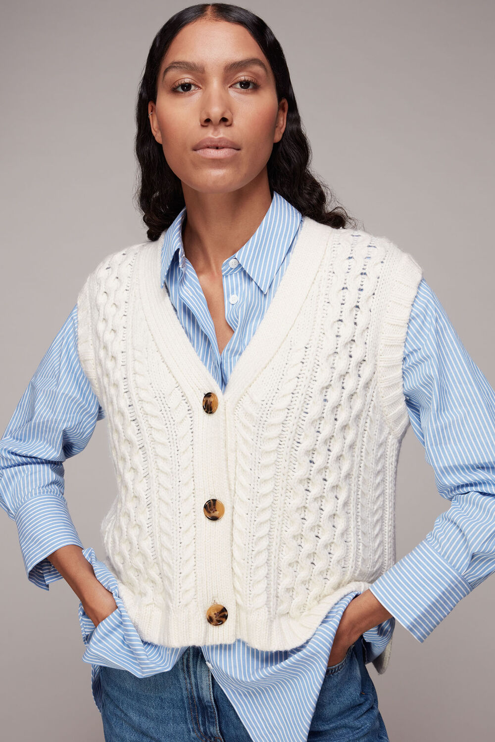 Cable Button Through Waistcoat