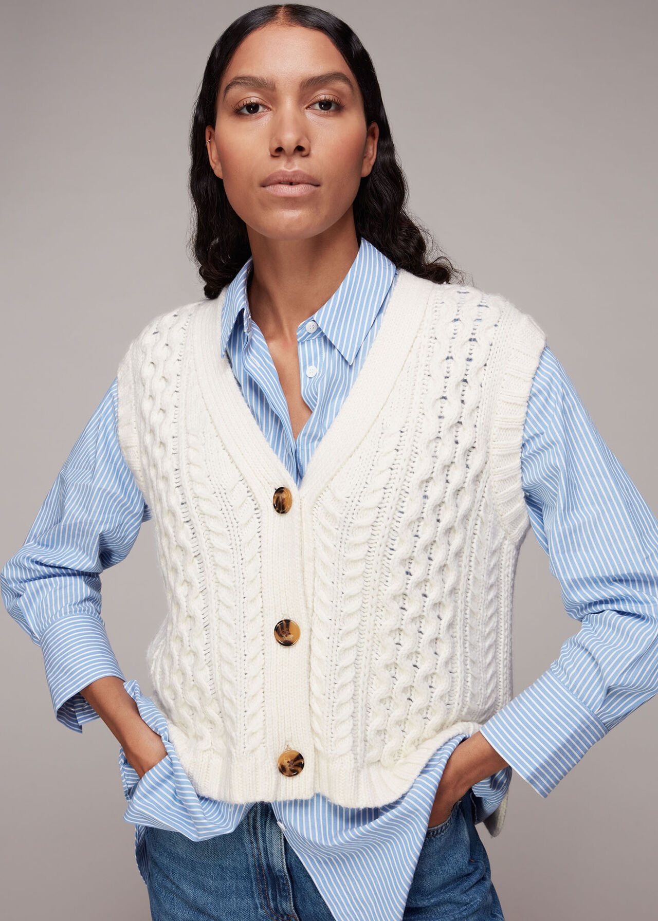 Cable Button Through Waistcoat