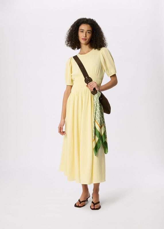 Butter Petite Shirred Cheesecloth Midi Dress