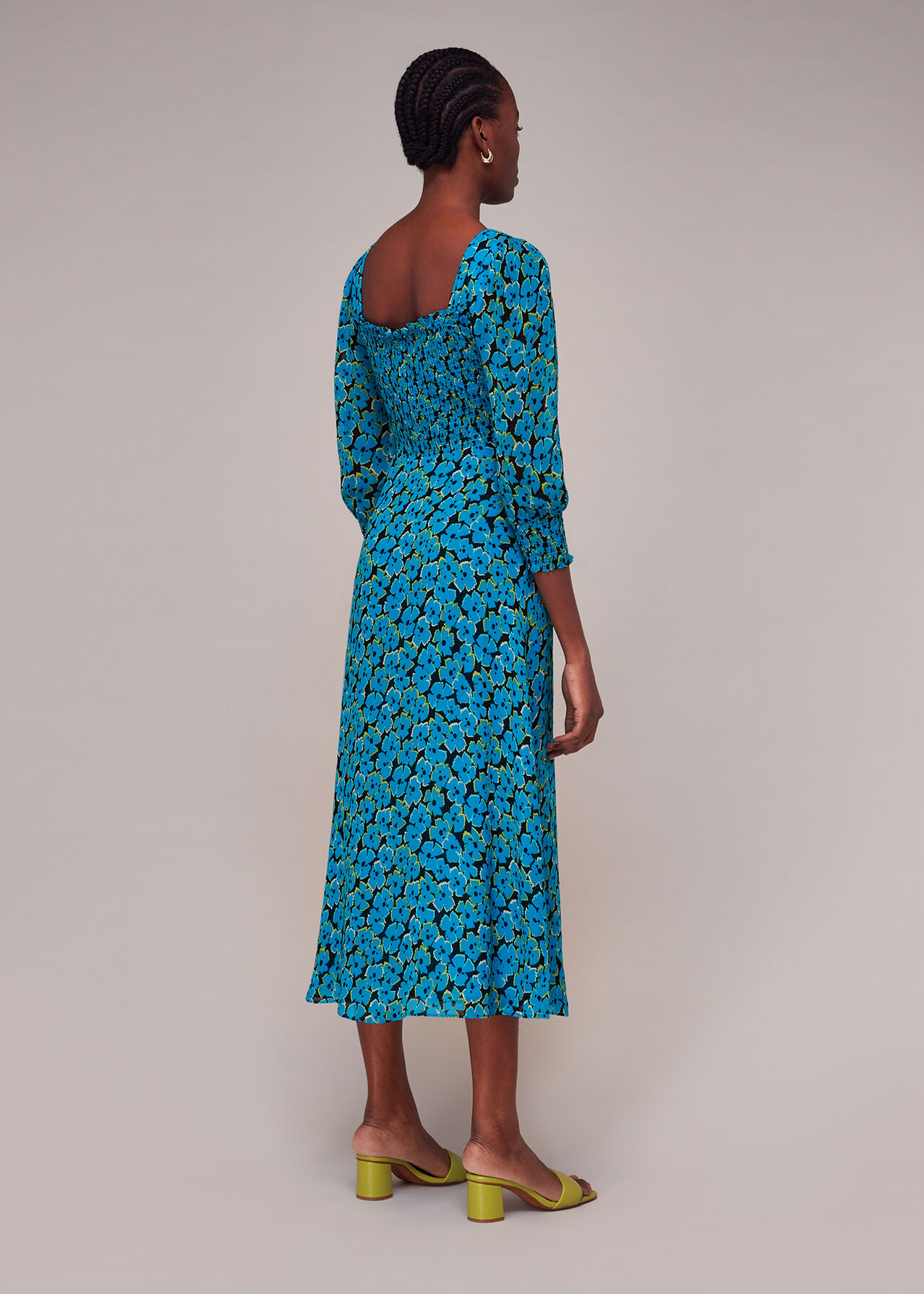 Blue/Multi Farfalle Flower Midi Dress | WHISTLES