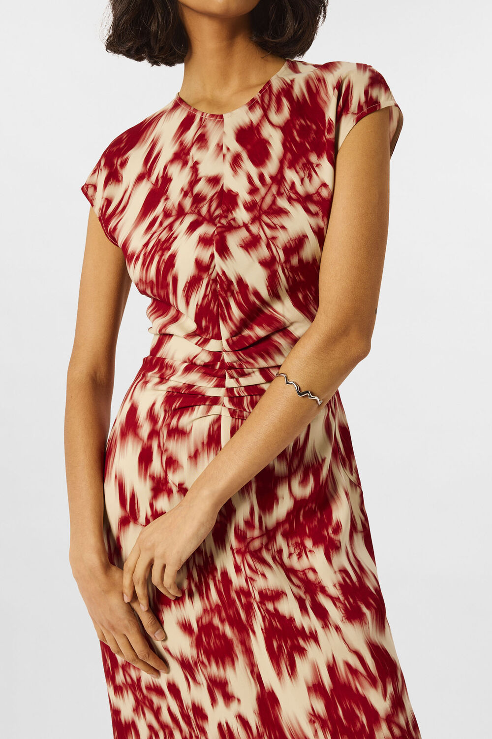 Red Blurred Floral Crepe Dress