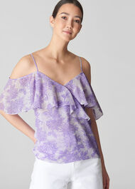 Batik Lily Print Frill Top Lilac