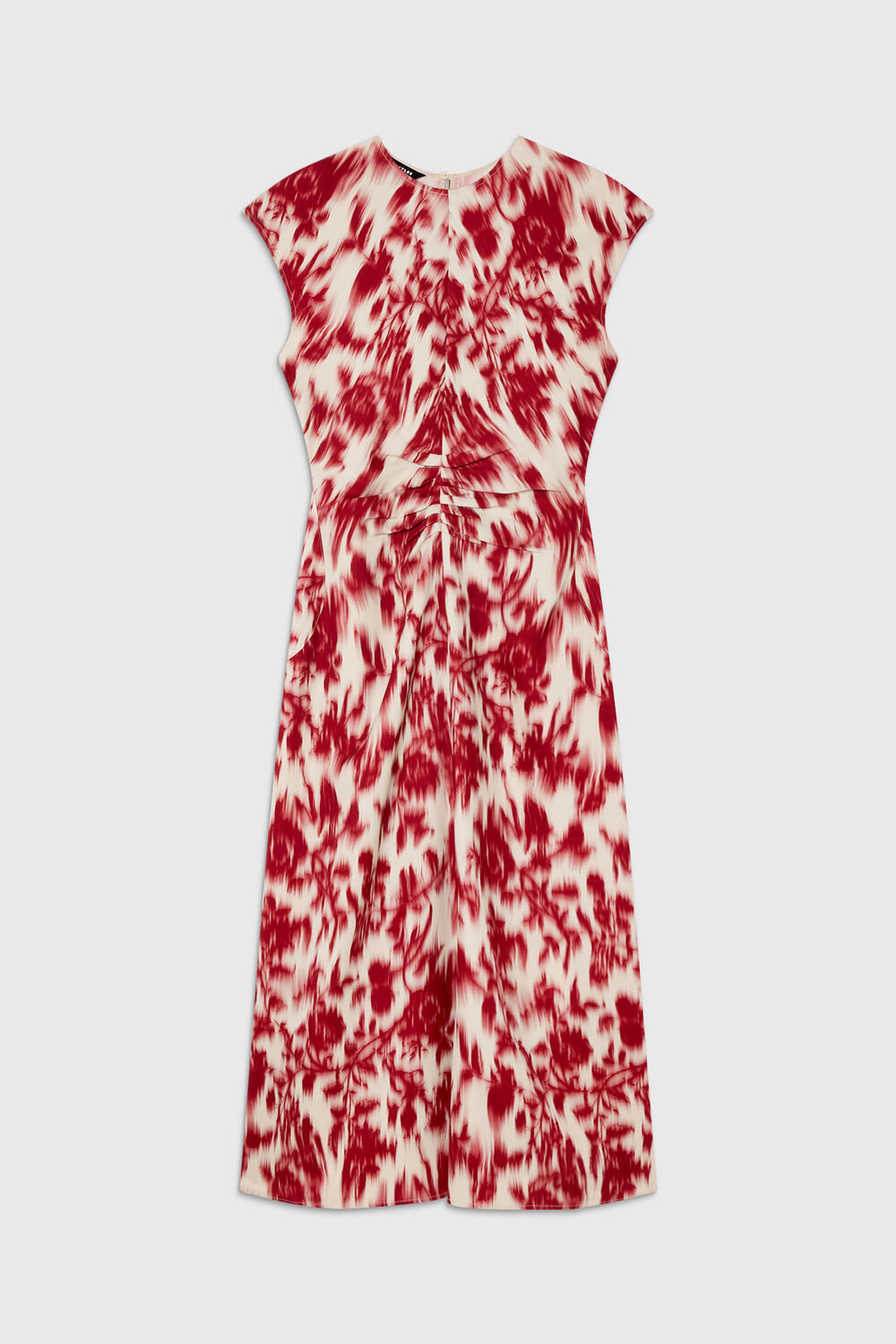 Red Blurred Floral Crepe Dress