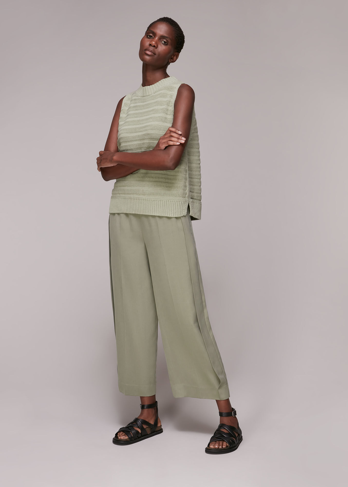 Khaki Wide Leg Trouser WHISTLES