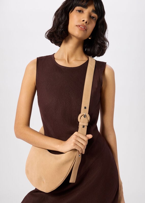 Neutral Small Sia Suede Crossbody Bag