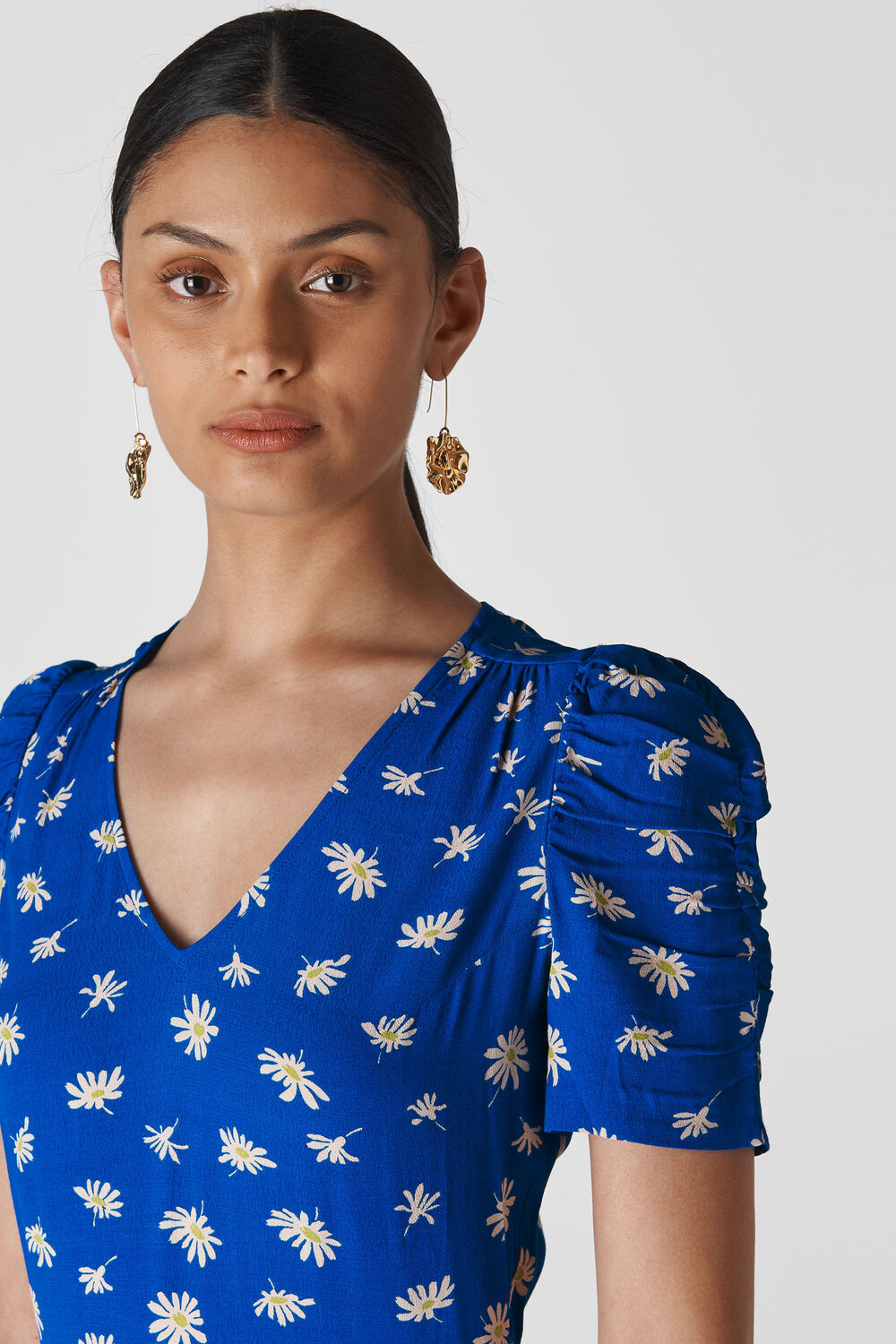 Scattered Daisy Midi Dress Blue/Multi