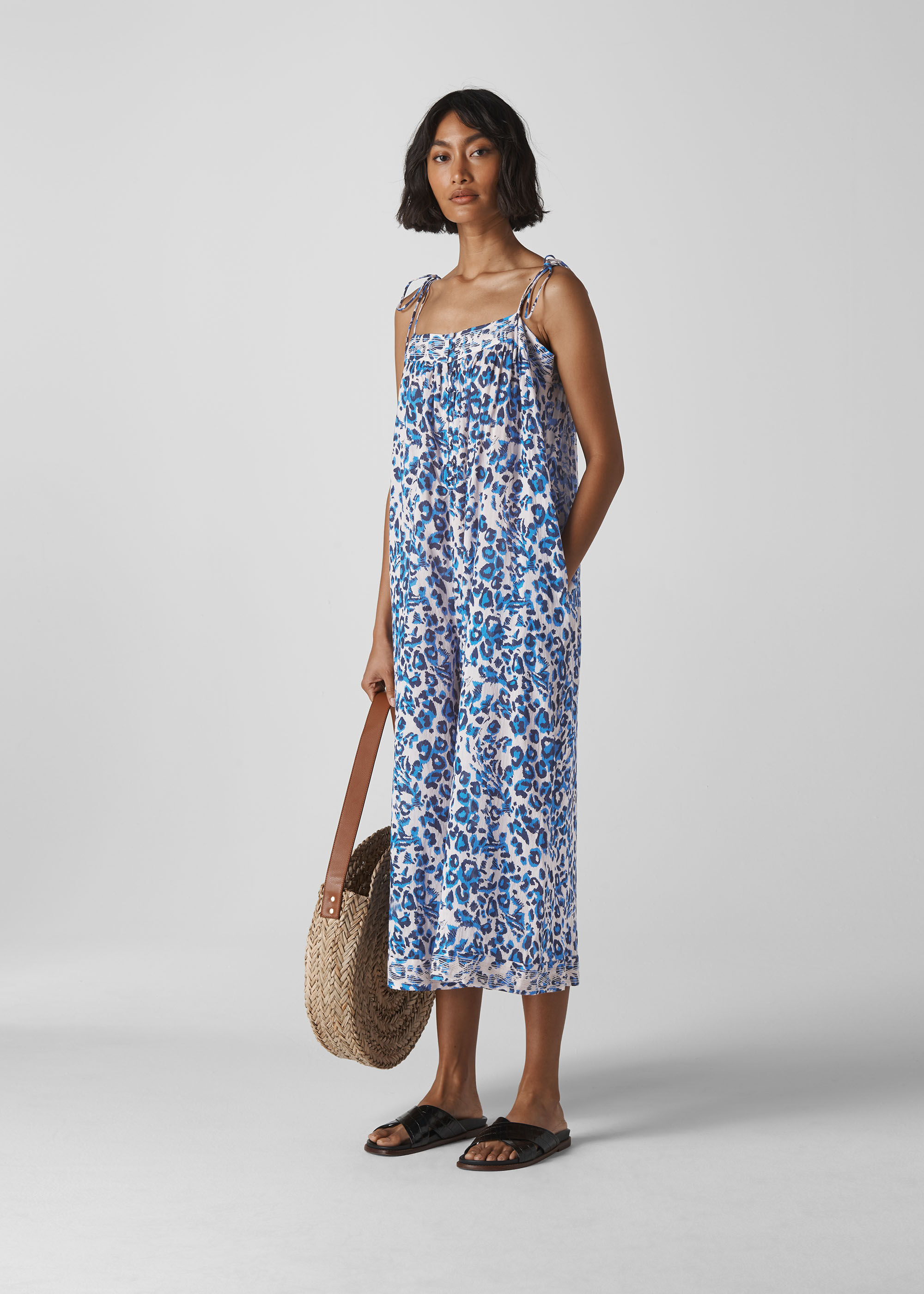 Blue Animal Print Beach Jumpsuit
