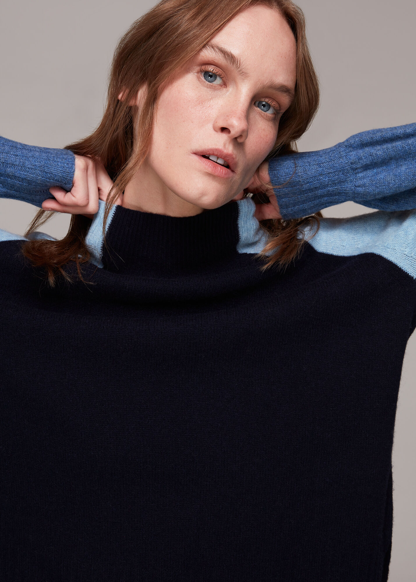 Blue Colour Block Merino Jumper WHISTLES