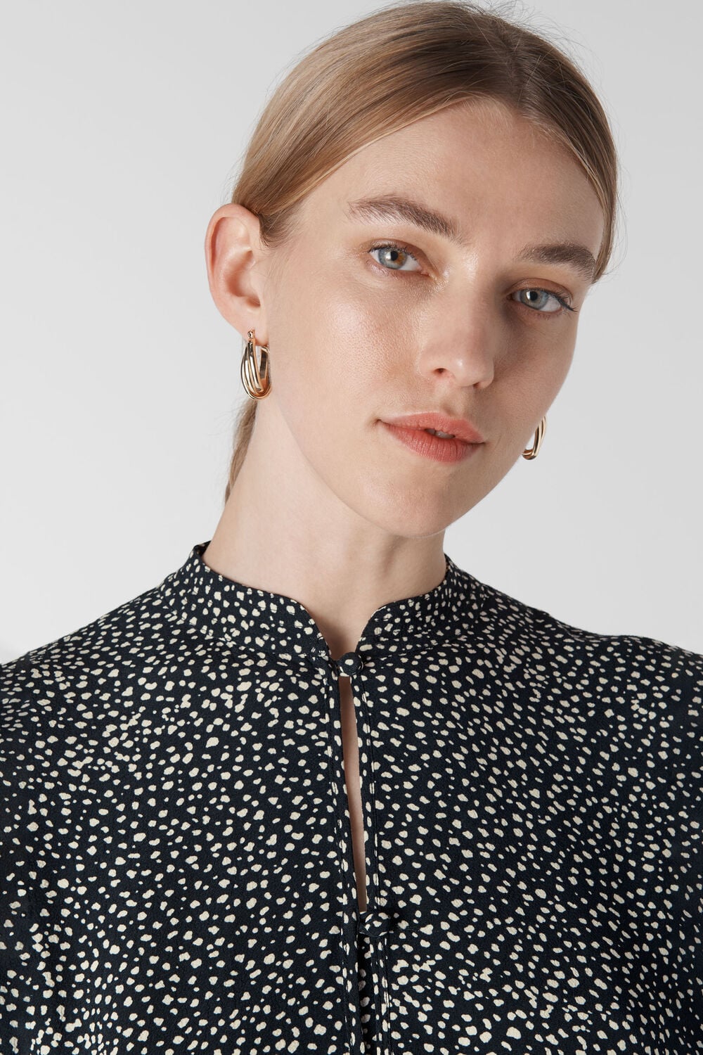 Mottled Spot Smock Dress Black