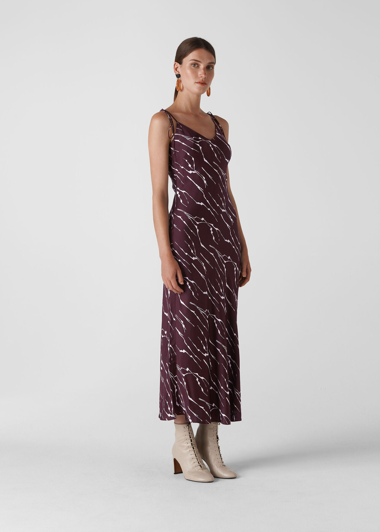 Dagma Twig Print Slip Dress Burgundy