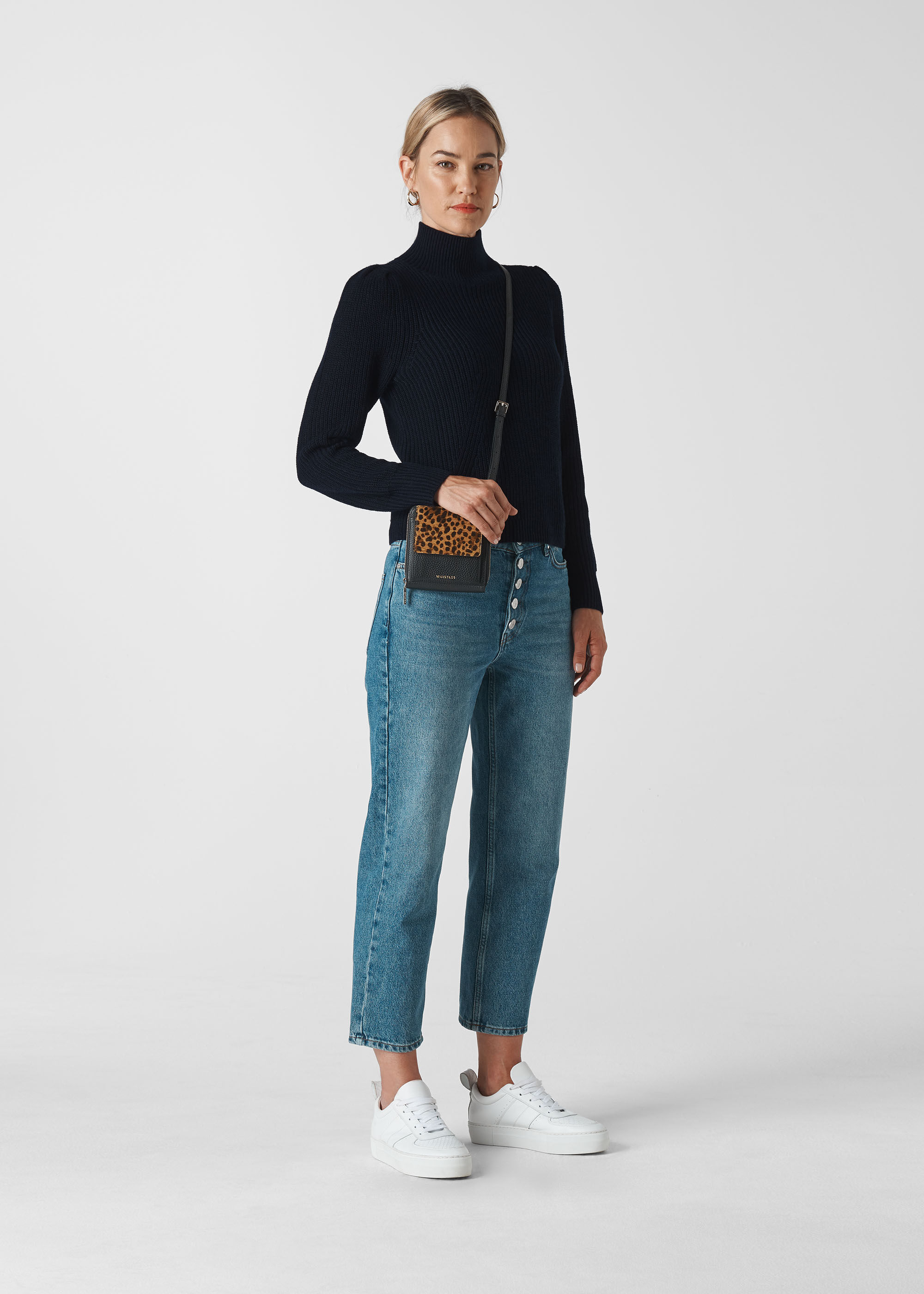 Puff sleeve roll clearance neck jumper