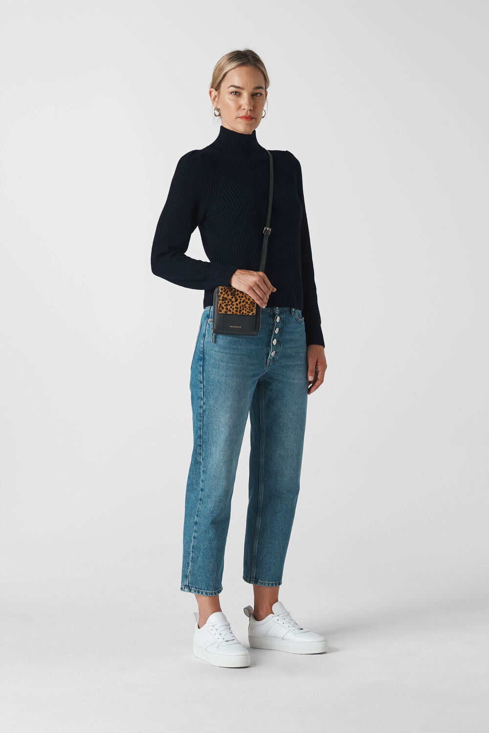 Puff Sleeve Roll Neck Knit Navy