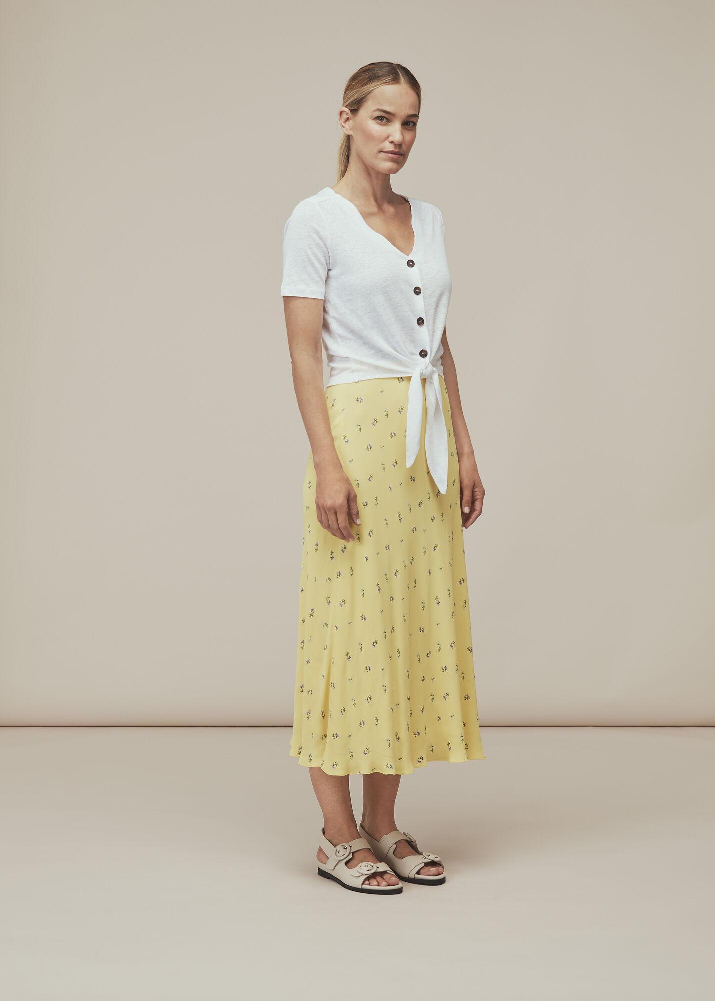 Yellow/Multi Forget Me Not Bias Cut Skirt | WHISTLES