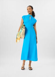 Petite Twist Neck Crepe Midi Dress