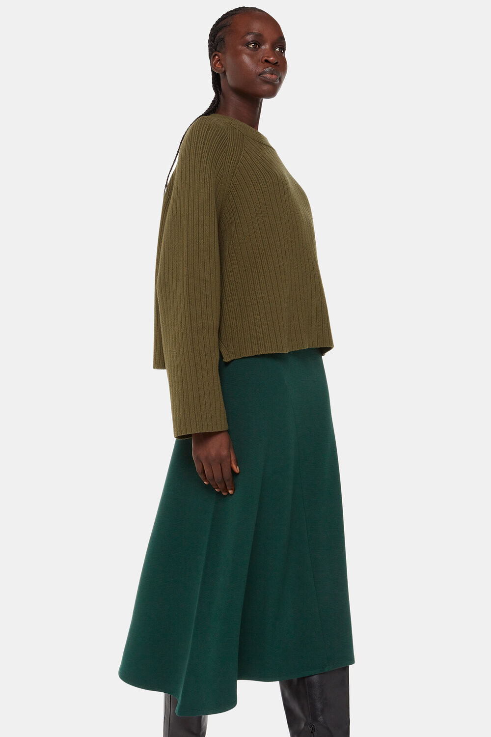 Forest Green Ottoman Rib Curved Hem Skirt