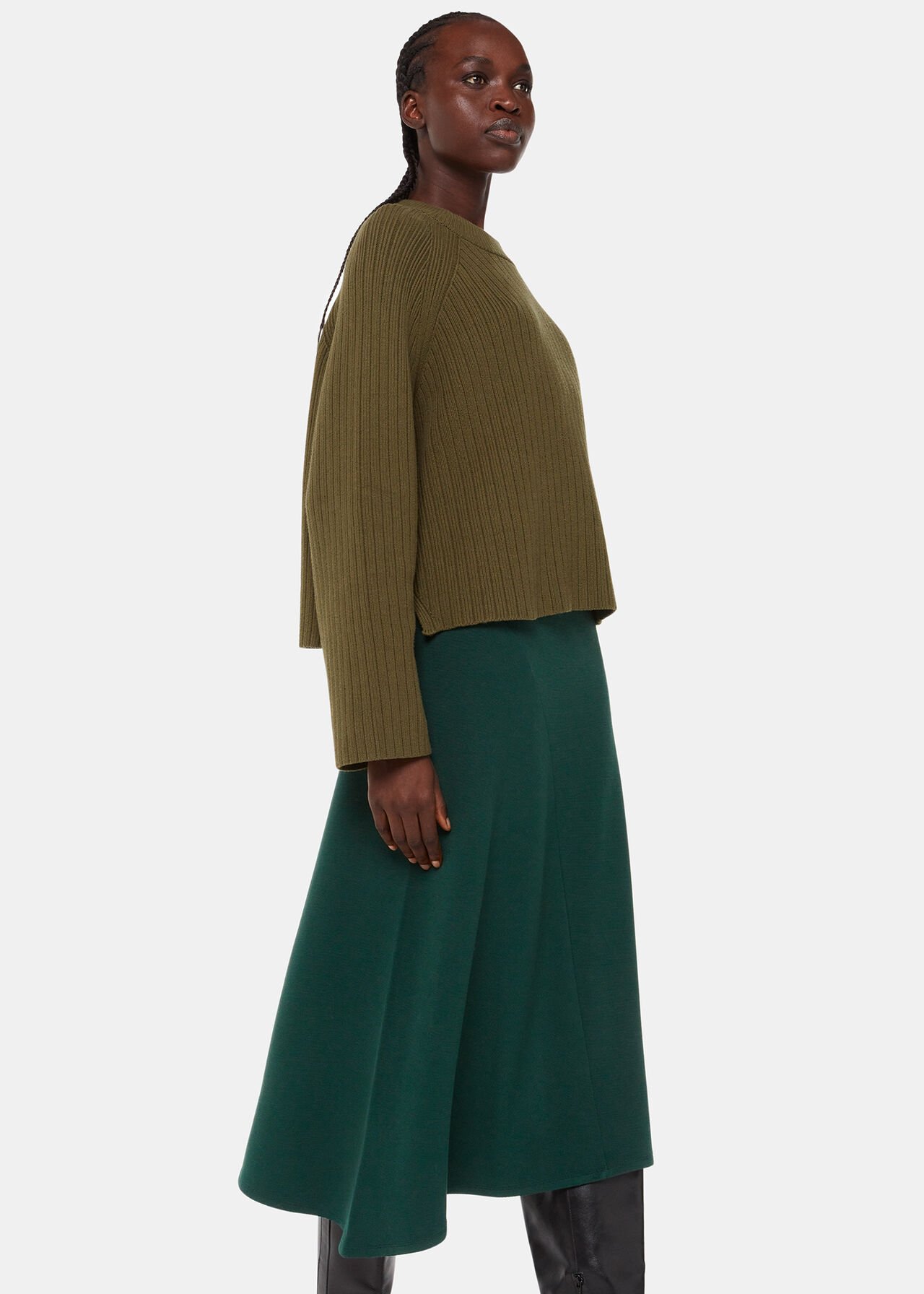 Dark Green Midi Skirt | Curved Hem | Whistles UK