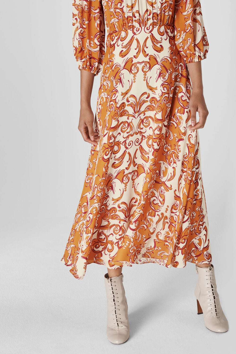 Baroque Print Silk Dress Yellow/Multi