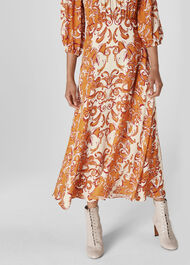 Baroque Print Silk Dress Yellow/Multi