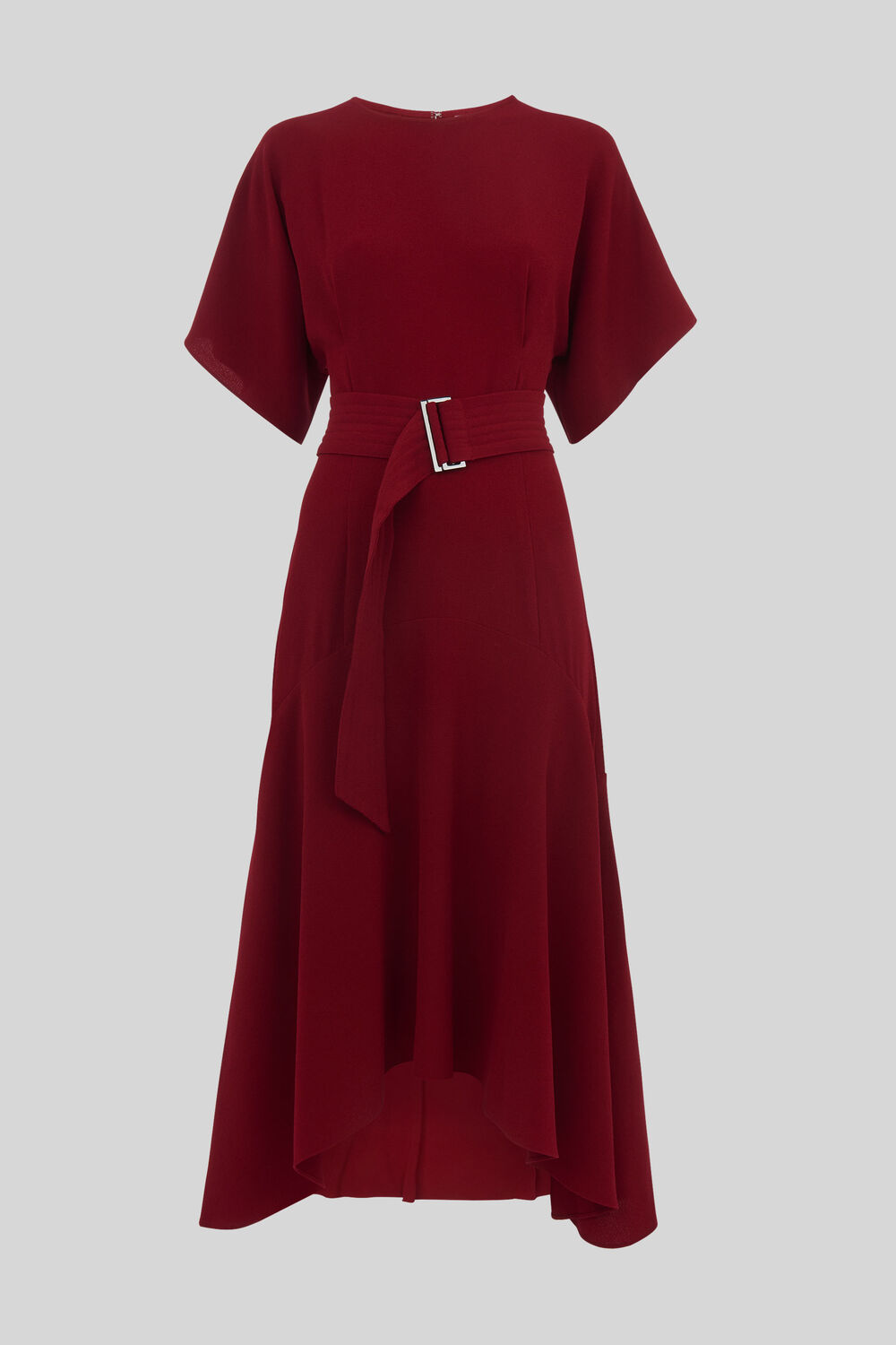 Textured Belted Midi Dress Burgundy