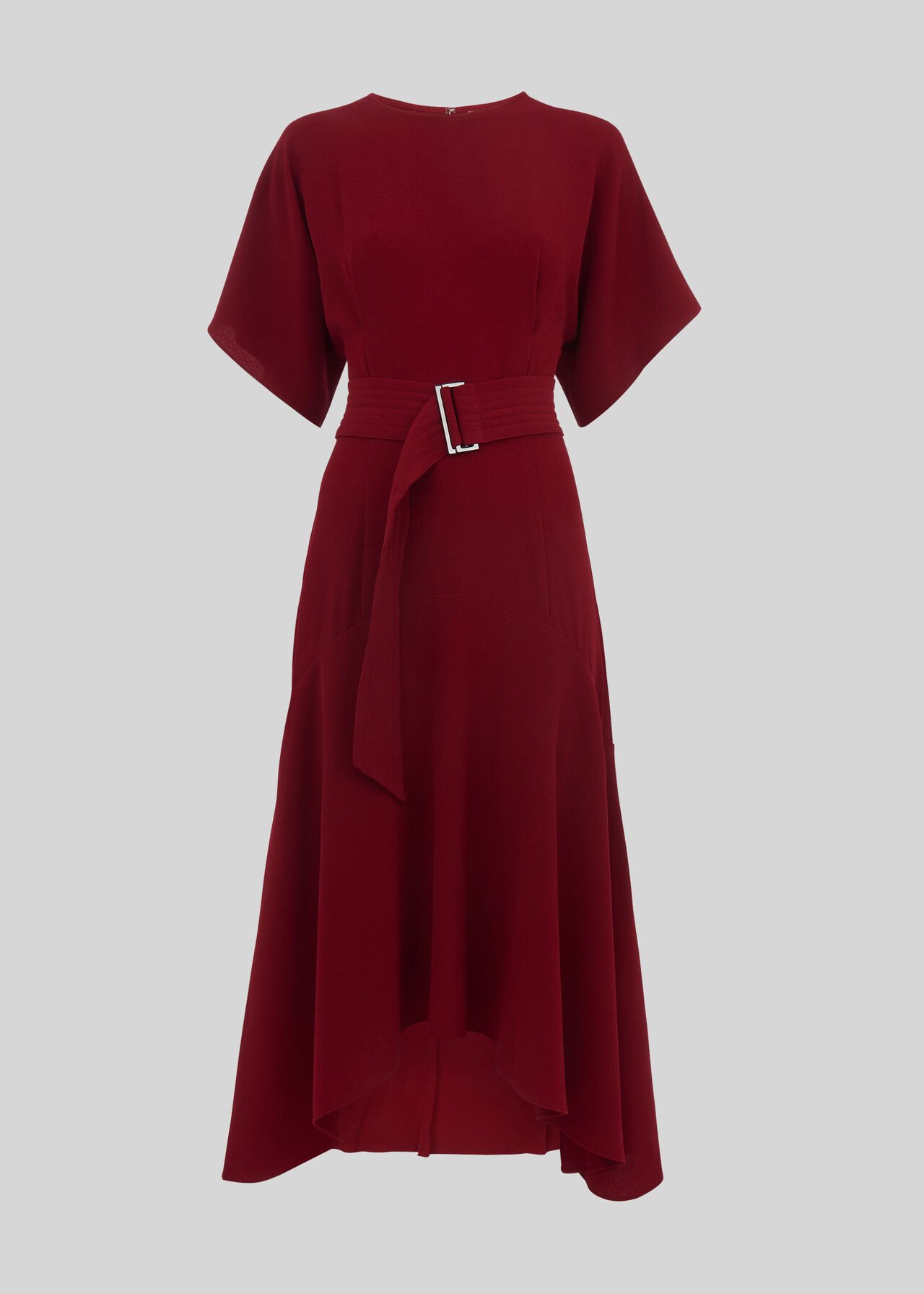 Textured Belted Midi Dress Burgundy