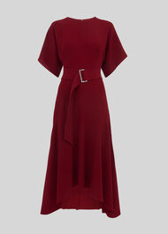 Textured Belted Midi Dress Burgundy