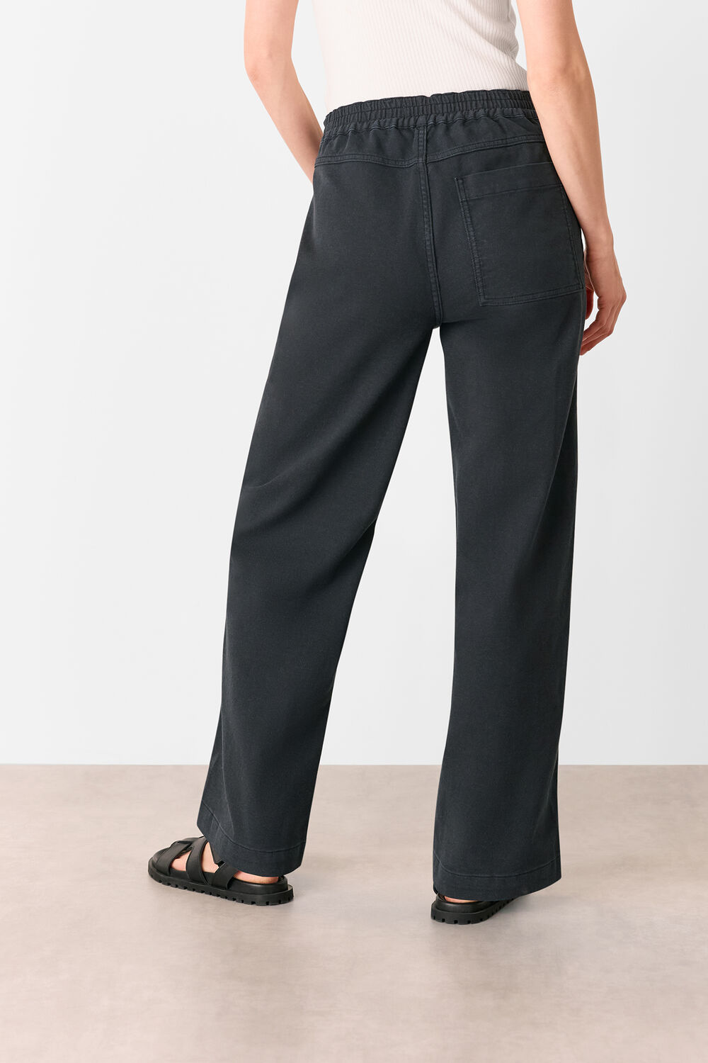 Washed Black Cotton Wide Leg Trouser