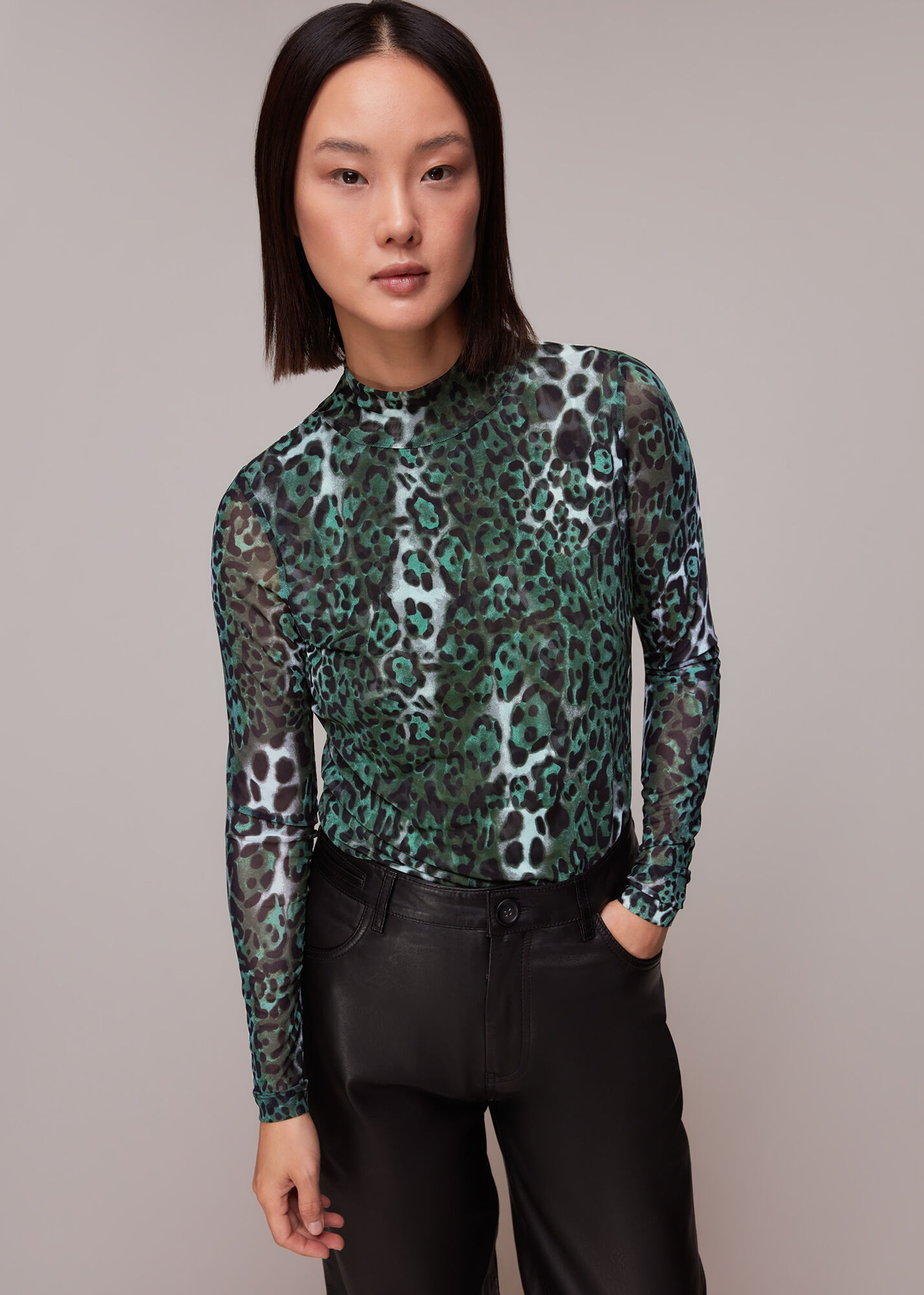 Green/Multi Night Cat Mesh Top WHISTLES