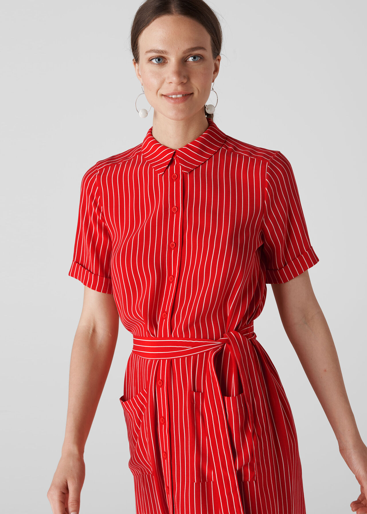 Montana Stripe Shirt Dress Red/Multi