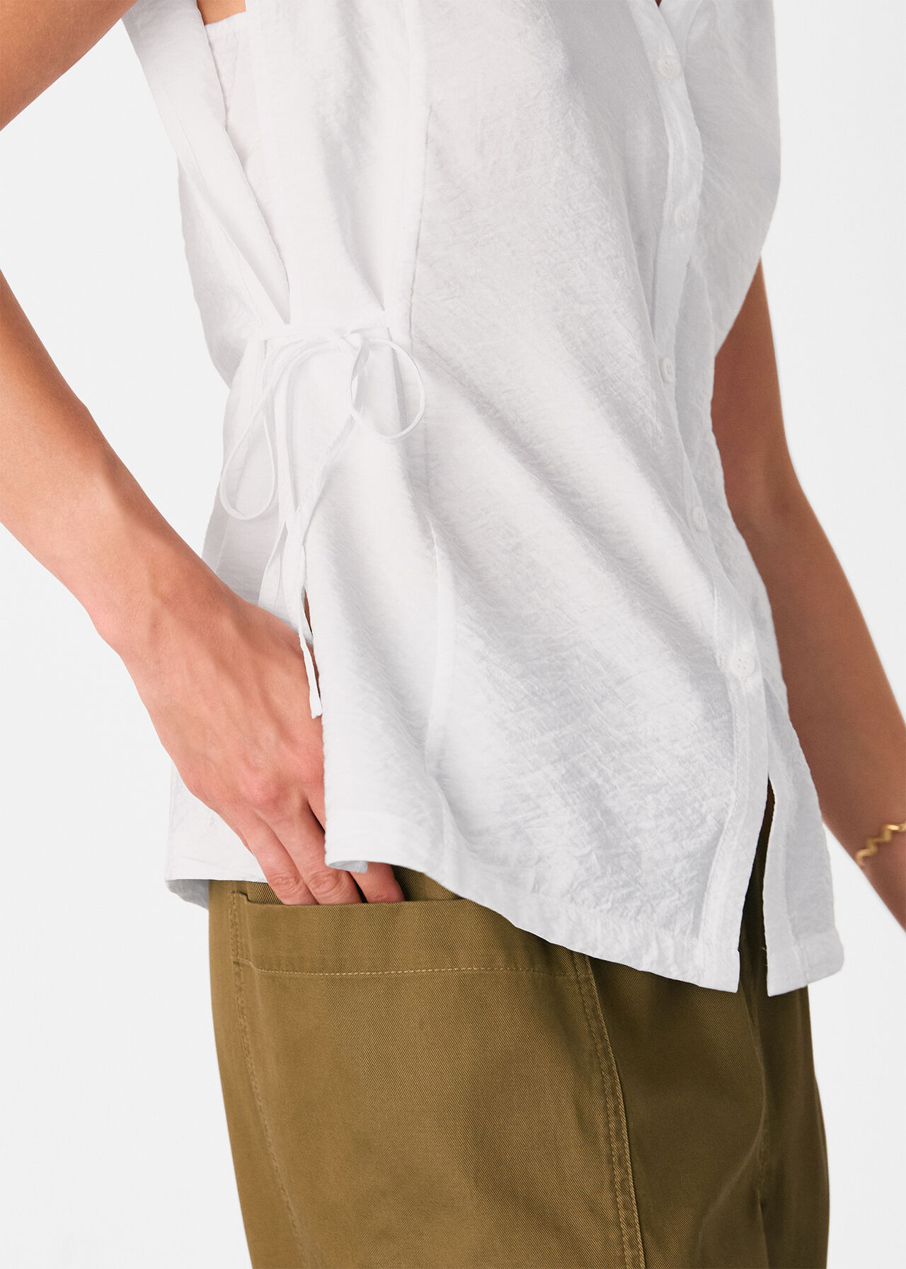 Button Down Tie Side Shirt