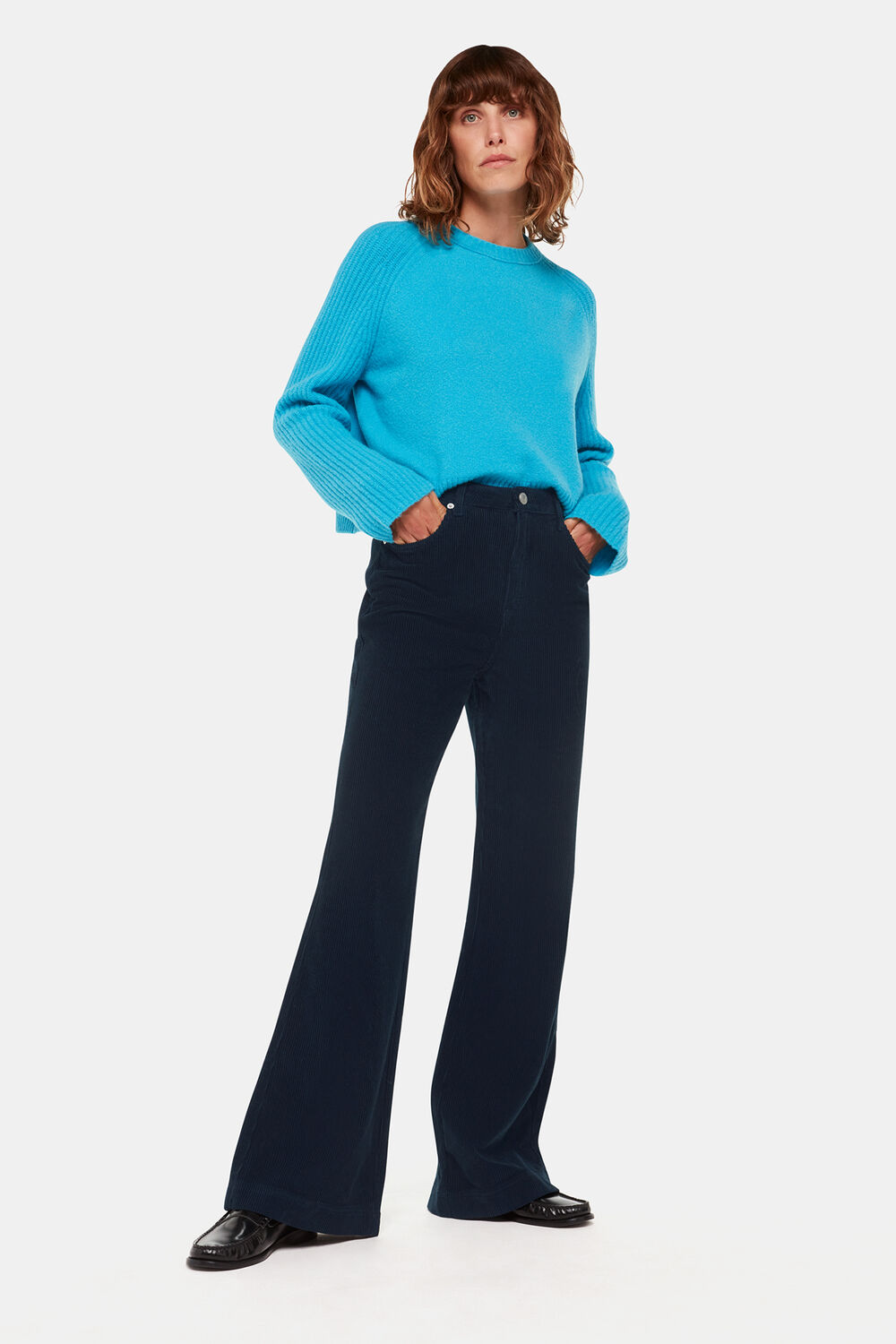 Navy Corduroy Flared Jean
