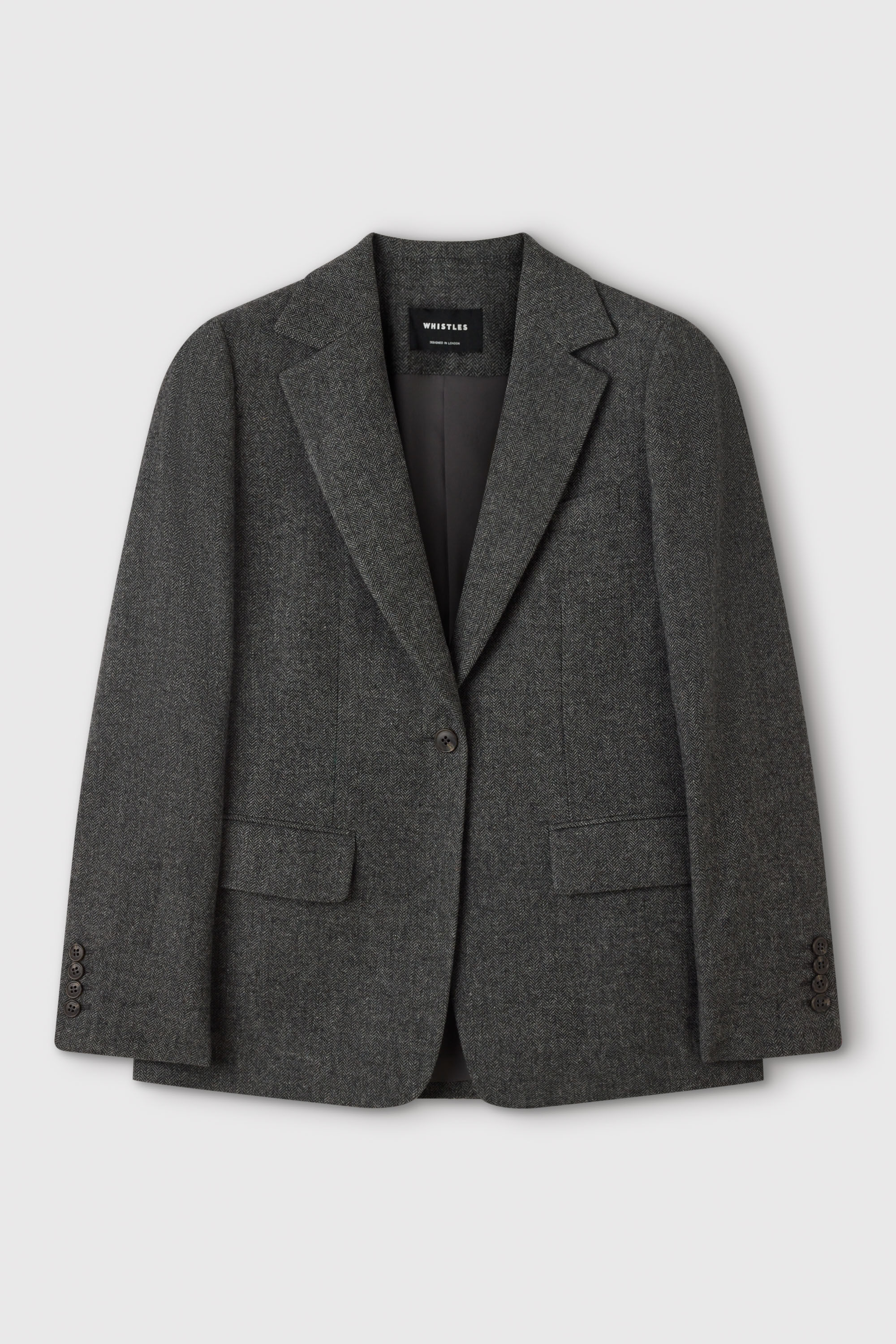Grey/Multi Herringbone Wool Blend Blazer | WHISTLES | Whistles US |