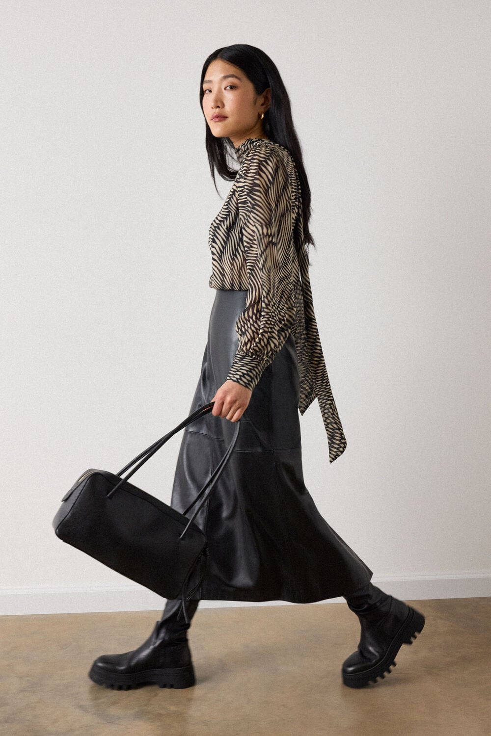 Black Geo Sheer Viscose Cuffed Top