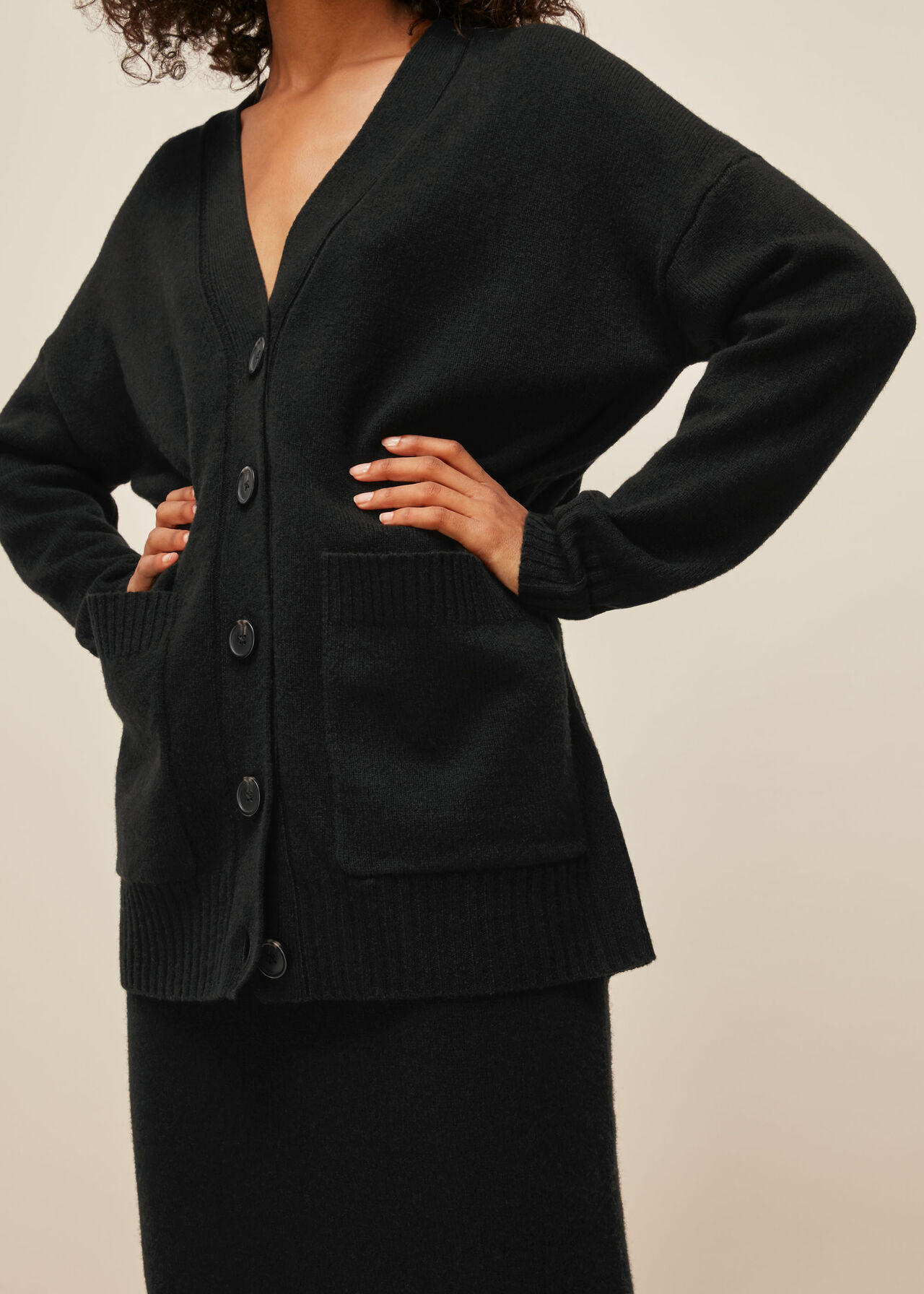 Long line Pocket Wool Cardigan