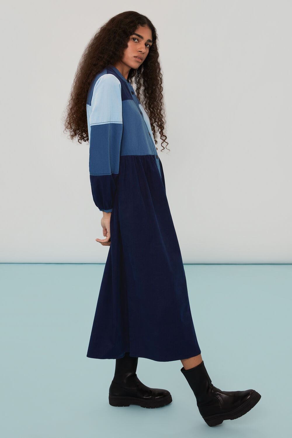 Adi Patchwork Cord Midi Dress