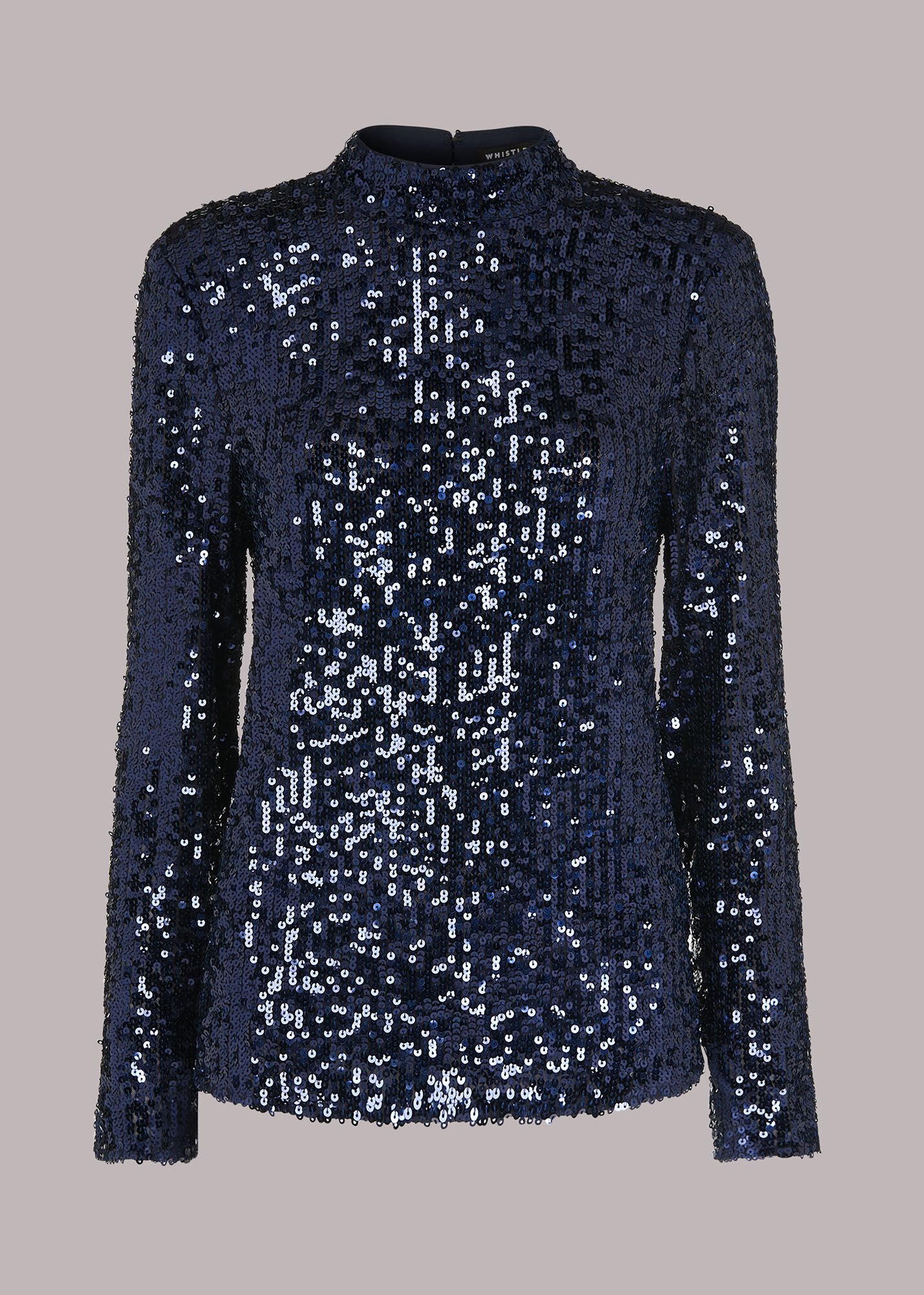 Navy High Neck Sequin Top
