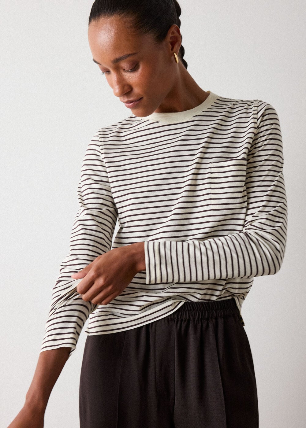 Stripe Crew Neck Pocket Top