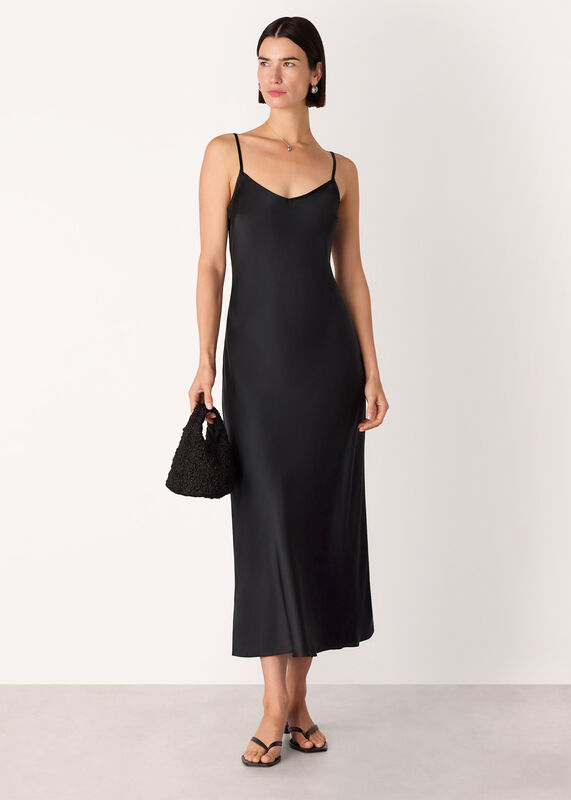 Black 2 In 1 Satin Midi Dress