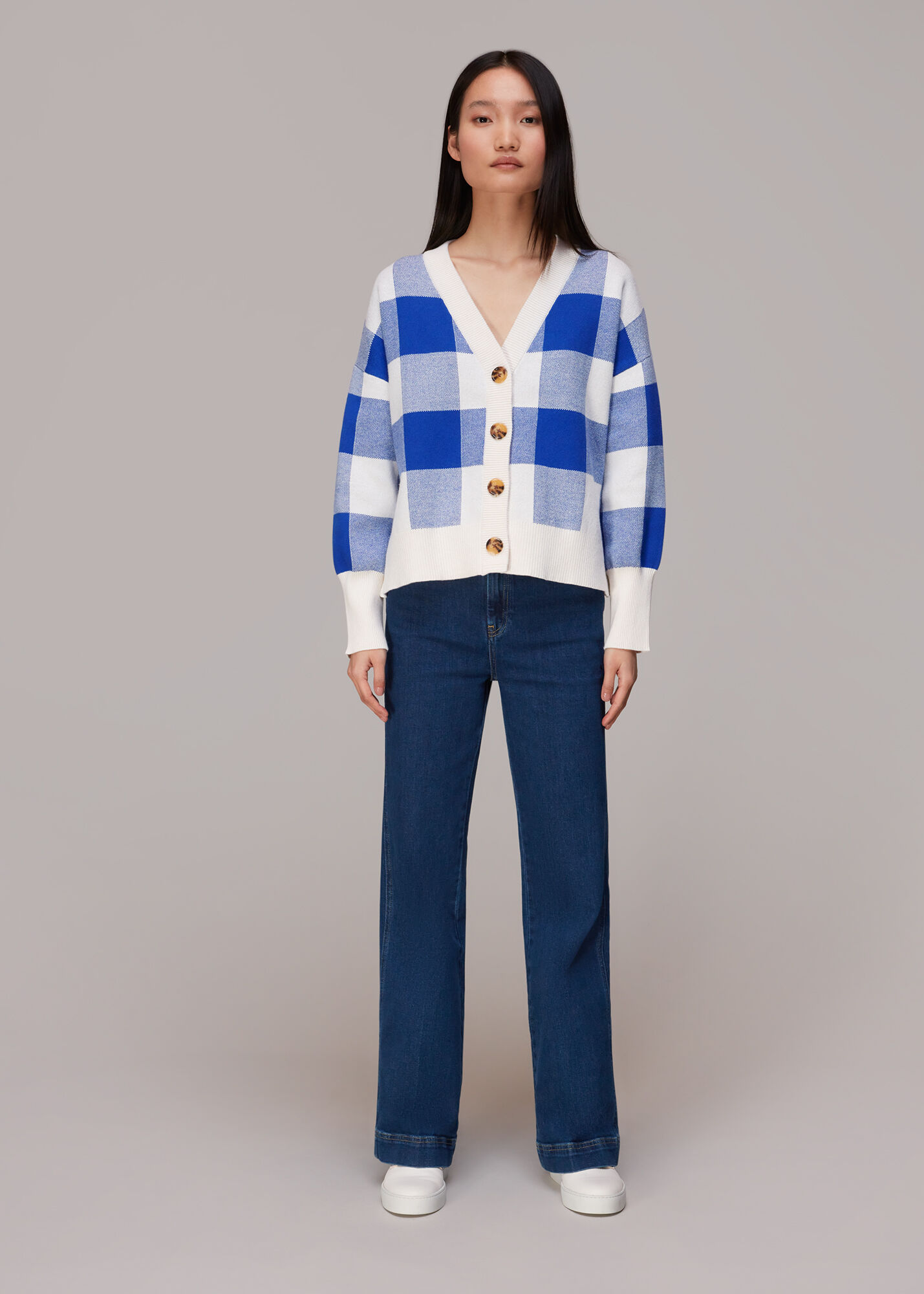 Blue/Multi Suki Checked Cardigan WHISTLES