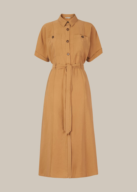 Beige Military Belted Midi Dress