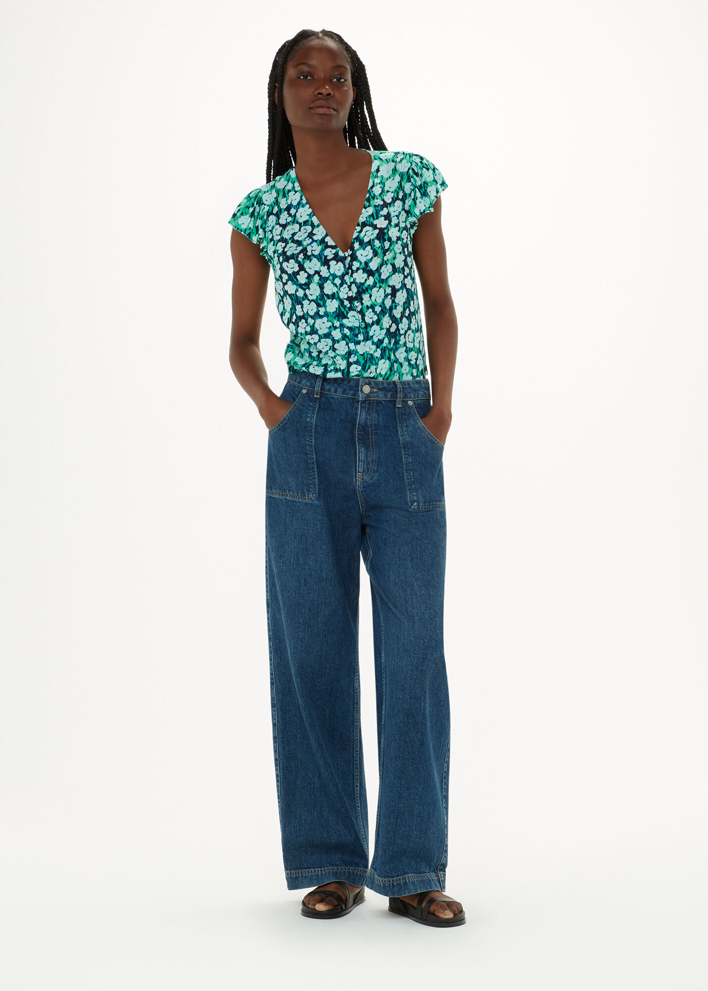 Viremo L S Frill Top Frill Top Birch Aop Flowers